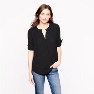 J.Crew Crepe Henley Popover Tunic Blouse Black Long Sleeve Women’s M